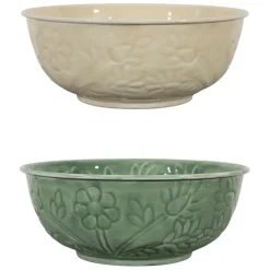 Fabrique de Styles Plats Et Saladiers>Saladier en fer (x2) ivoire et sauge d25cm - Floraly Sauge, Ivoire