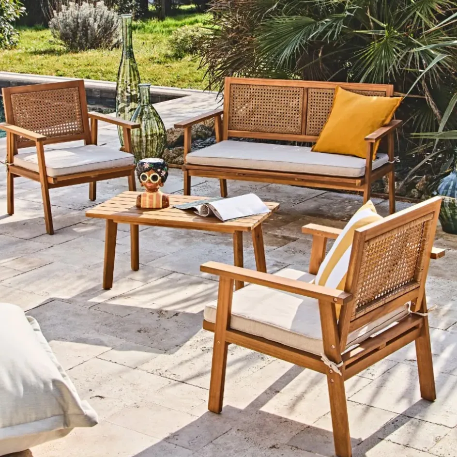 Fabrique de Styles Salons De Jardin|Jardin>Salon de jardin 4 pièces en acacia naturel et beige - Condao Naturel, Beige