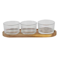 Fabrique de Styles Bols Et Coupelles>Set apéritif acacia avec 3 coupelles verre 28x10cm Marron