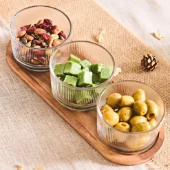 Fabrique de Styles Bols Et Coupelles>Set apéritif acacia avec 3 coupelles verre 28x10cm Marron