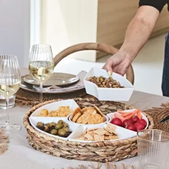 Fabrique de Styles Bols Et Coupelles>Set apéritif plateau en tresse avec coupelle en porcelaine Blanc