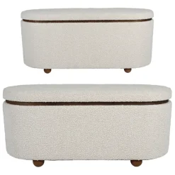 Fabrique de Styles Bancs Et Banquettes>Set de 2 bancs coffre en tissu et pin - Alpinia Blanc