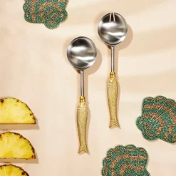Fabrique de Styles Ustensibles De Cuisine>Set de 2 couverts de salade en inox et laiton - Poisson Doré