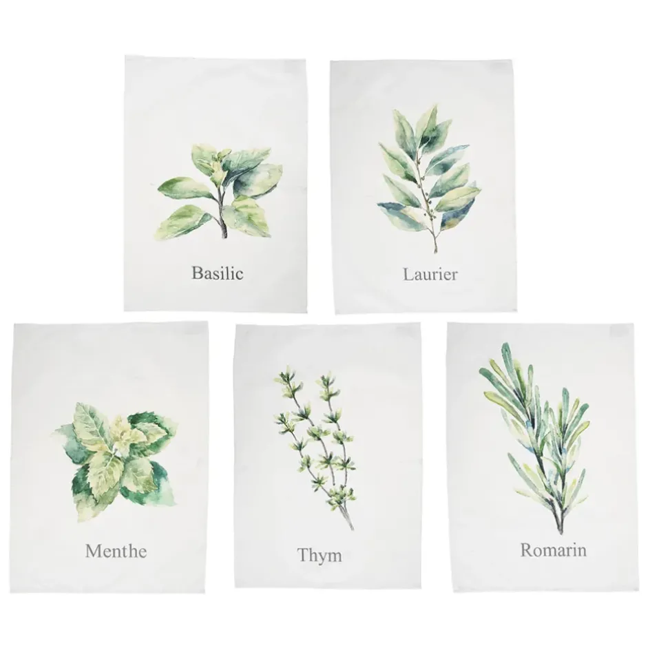 Fabrique de Styles Serviettes De Table>Set de 5 torchons aroma vert et lin en coton Multicolore