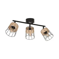 Fabrique de Styles Suspensions>Spot 3 lumières en metal et rotin tresse h23cm noir - indah Naturel