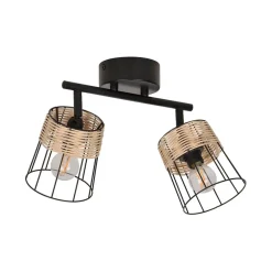 Fabrique de Styles Suspensions>Spot 2 lumières en metal et rotin tresse h23cm noir - indah Naturel