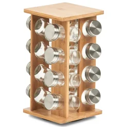 Fabrique de Styles Petits Rangements>Support a épice en bambou 16 bocaux en verre 18x18xh30cm Naturel