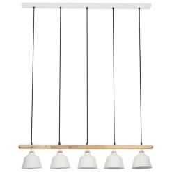 Fabrique de Styles Suspensions>Suspension 5 lampes en fer et manguier L114cm - Ferese Blanc