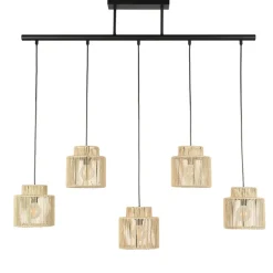 Fabrique de Styles Suspensions>Suspension 5 lumières en métal et cordelette tressé L98cm - Cancun Naturel