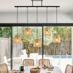 Fabrique de Styles Suspensions>Suspension 5 lumières en métal et cordelette tressé L98cm - Cancun Naturel