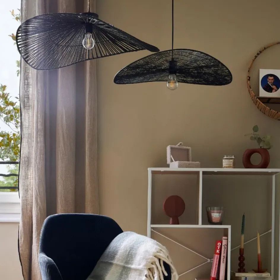 Fabrique de Styles Suspensions>Suspension en corde de papier et fer d71cm - Calyp Noir