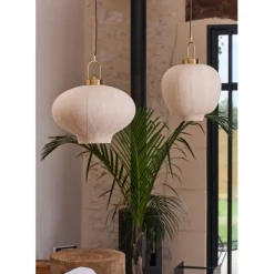 Fabrique de Styles Suspensions>Suspension en lin et doré d45cm - Calypso Blanc cassé