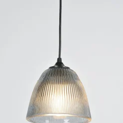 Fabrique de Styles Suspensions>Suspension en verre strié h15cm fumé Transparent