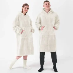 Fabrique de Styles Accessoires Mode>Sweat Plaid à capuche en tissu clair - Teddy Blanc