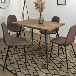 Fabrique de Styles Table De Salle À Manger>Table à manger en bois MDF et pieds en fer 110x75cm - Forest Naturel, Noir