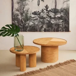 Fabrique de Styles Table Basses>Table basse 3 pieds en bambou et sapin d55xh35cm - Saori Naturel