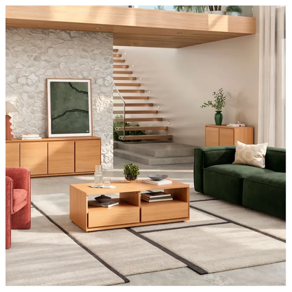 Fabrique de Styles Table Basses>Table basse 2 tiroirs en chêne - Hazo Naturel