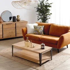 Fabrique de Styles Table Basses>Table basse en chêne massif et pieds acier L120cm - Manny Naturel