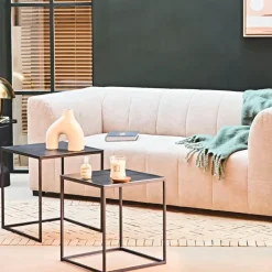 Fabrique de Styles Table Basses>Table basse gigogne carrée (lot de 2) en aluminium et fer - Felia Noir