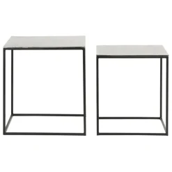 Fabrique de Styles Table Basses>Table basse gigogne carrée (lot de 2) en aluminium et fer - Felia Argenté