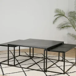 Fabrique de Styles Table Basses>Table basse gigogne carrée (lot de 3) en fer - Felia Noir