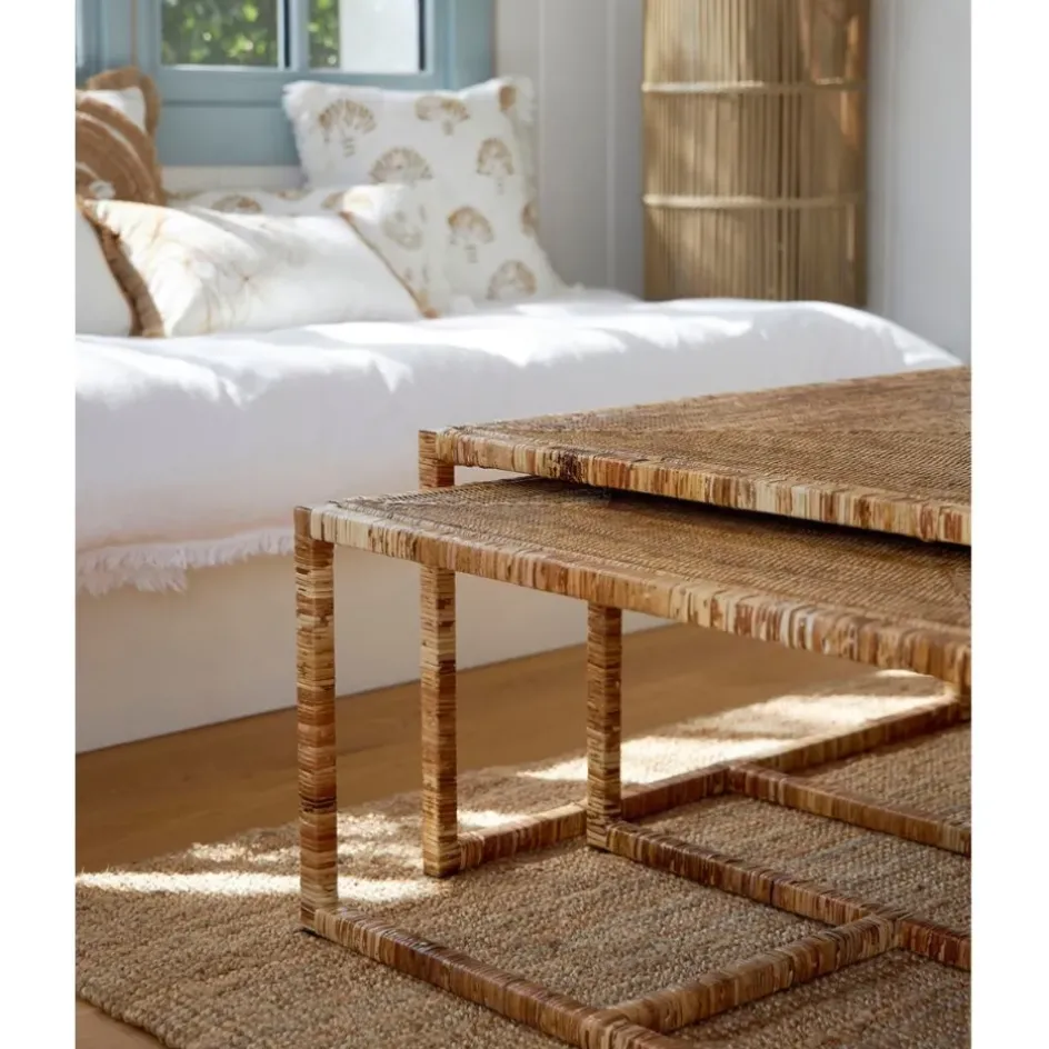 Fabrique de Styles Table Basses>Table basse gigogne (lot de 3) en rotin et fer - Pasil Naturel