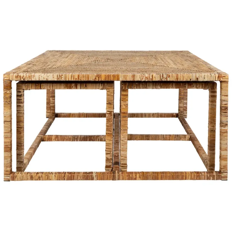 Fabrique de Styles Table Basses>Table basse gigogne (lot de 3) en rotin et fer - Pasil Naturel