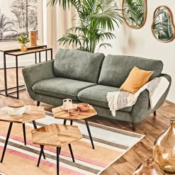 Fabrique de Styles Table Basses>Table basse gigogne (lot de 3) en teck et métal - Woody Naturel, Noir