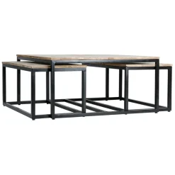 Fabrique de Styles Table Basses>Table basse gigogne (lot de 3) en manguier et fer noir -Noe Naturel, Noir
