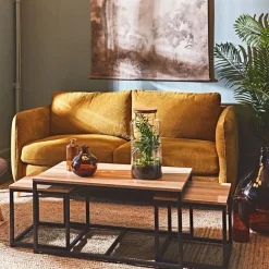 Fabrique de Styles Table Basses>Table basse gigogne (lot de 3) en manguier et fer noir -Noe Naturel, Noir