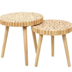 Fabrique de Styles Table Basses>Table basse gigogne ronde (lot de 2) en bois de pin - Rubin Naturel