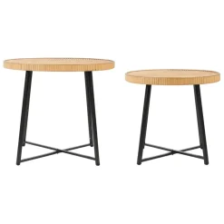 Fabrique de Styles Table Basses>Table basse (lot de 2) en bambou, rotin et pieds en fer noir - Saori Naturel