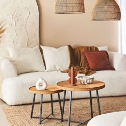 Fabrique de Styles Table Basses>Table basse (lot de 2) en bambou, rotin et pieds en fer noir - Saori Naturel