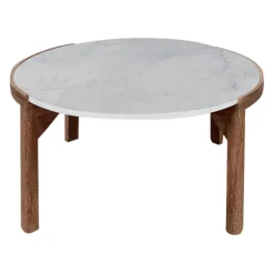 Fabrique de Styles Table Basses>Table basse rond en manguier et marbre naturel et blanc d80cm - Agate Naturel, Blanc