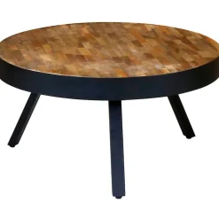 Fabrique de Styles Table Basses>Table basse ronde en teck recyclé et métal d76cm - Wally Naturel