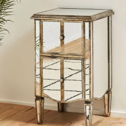 Fabrique de Styles Tables De Chevet>Table de chevet baroque en bois et miroir 2 tiroirs - Bois miroir Patiné