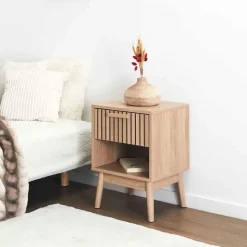 Fabrique de Styles Tables De Chevet>Table de chevet en pin naturel 1 tiroir - Kara Marron