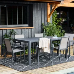 Fabrique de Styles Tables De Jardin|Jardin>Table de jardin avec allonge en aluminium 180(+60)x100cm - Kiplin Anthracite