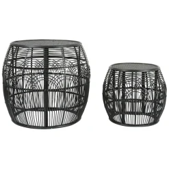Fabrique de Styles Bouts De Canapé Et Tables D'appoint>Table d'appoint ronde (x2) en rotin et bois - Element Noir