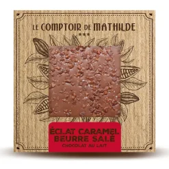 Fabrique de Styles Chocolats Et Confiseries>Tablette chocolat au lait éclat caramel et beurre sale - 80g Marron