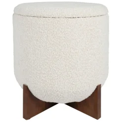 Fabrique de Styles Poufs Et Tabourets>Tabouret coffre en tissu et pin - Alpinia Blanc