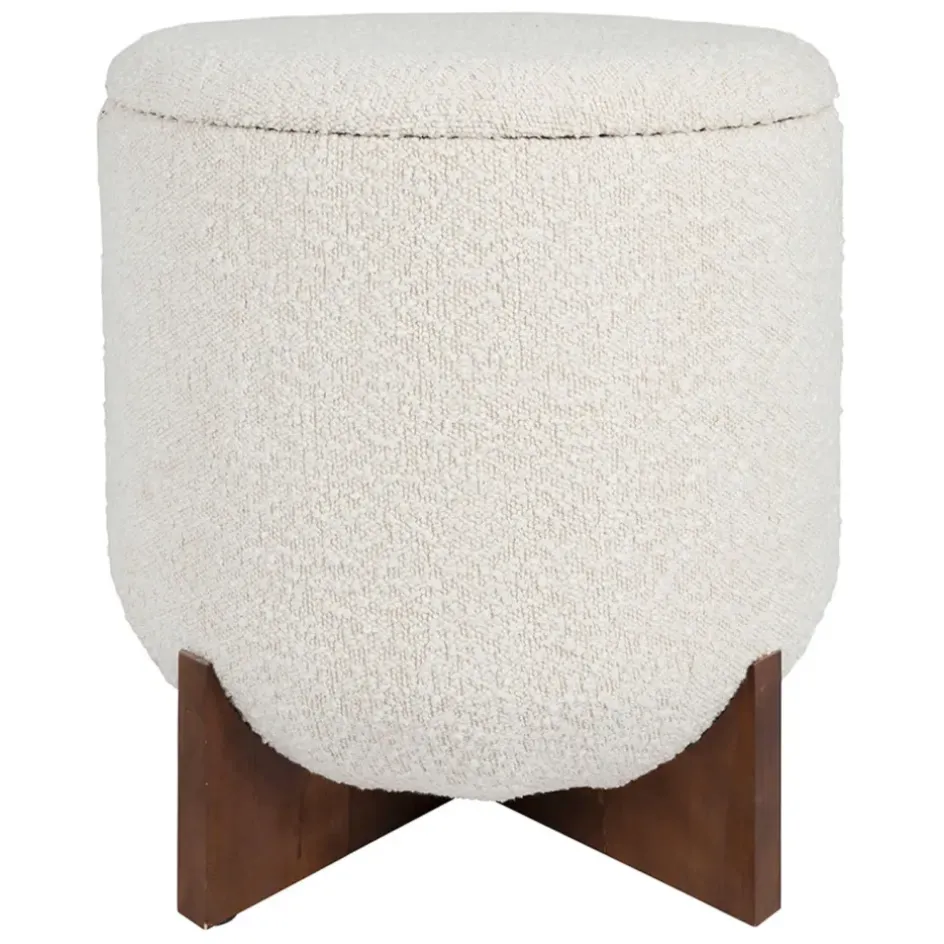 Fabrique de Styles Poufs Et Tabourets>Tabouret coffre en tissu et pin - Alpinia Blanc