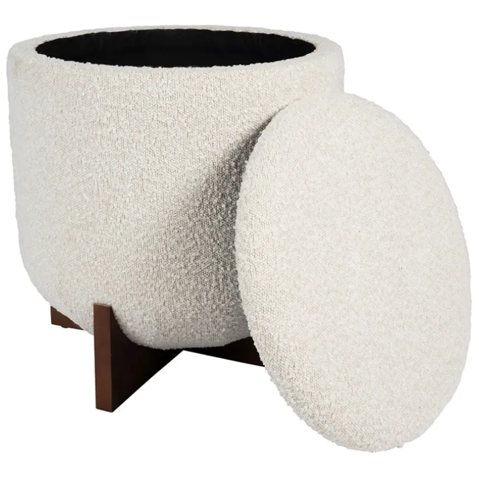 Fabrique de Styles Poufs Et Tabourets>Tabouret coffre en tissu et pin - Alpinia Blanc