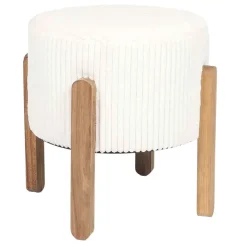 Fabrique de Styles Poufs Et Tabourets>Tabouret en tissu côtelé beige et bois d'acacia - Scarlett Crème
