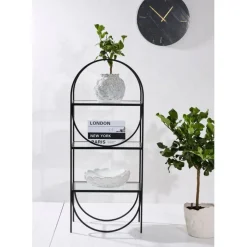Fabrique de Styles Bibliothèques Et Étagères>Étagère 3 niveaux en verre et fer h120cm - Lernet Noir