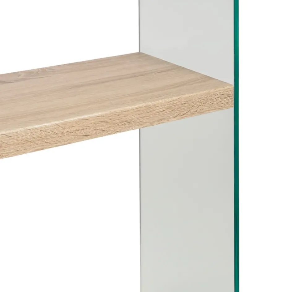 Fabrique de Styles Bibliothèques Et Étagères>Étagère 3 niveaux en verre trempé et bois h165cm - Adela Naturel