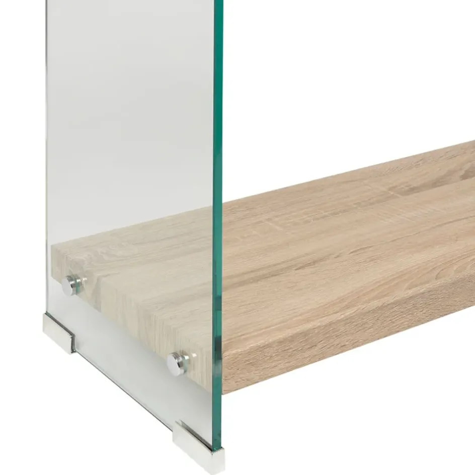 Fabrique de Styles Bibliothèques Et Étagères>Étagère 3 niveaux en verre trempé et bois h165cm - Adela Naturel