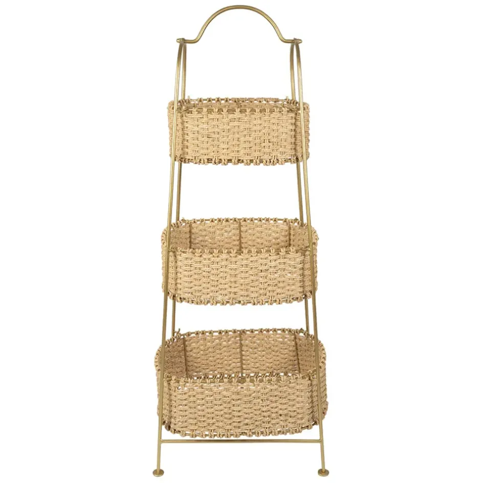 Fabrique de Styles Bibliothèques Et Étagères>Étagère 3 paniers en jute et fer doré h104cm - Réserve Naturel, Doré