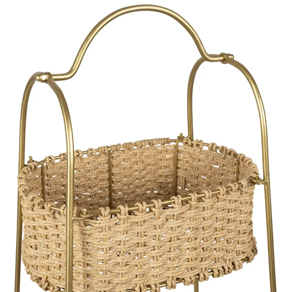 Fabrique de Styles Bibliothèques Et Étagères>Étagère 3 paniers en jute et fer doré h104cm - Réserve Naturel, Doré