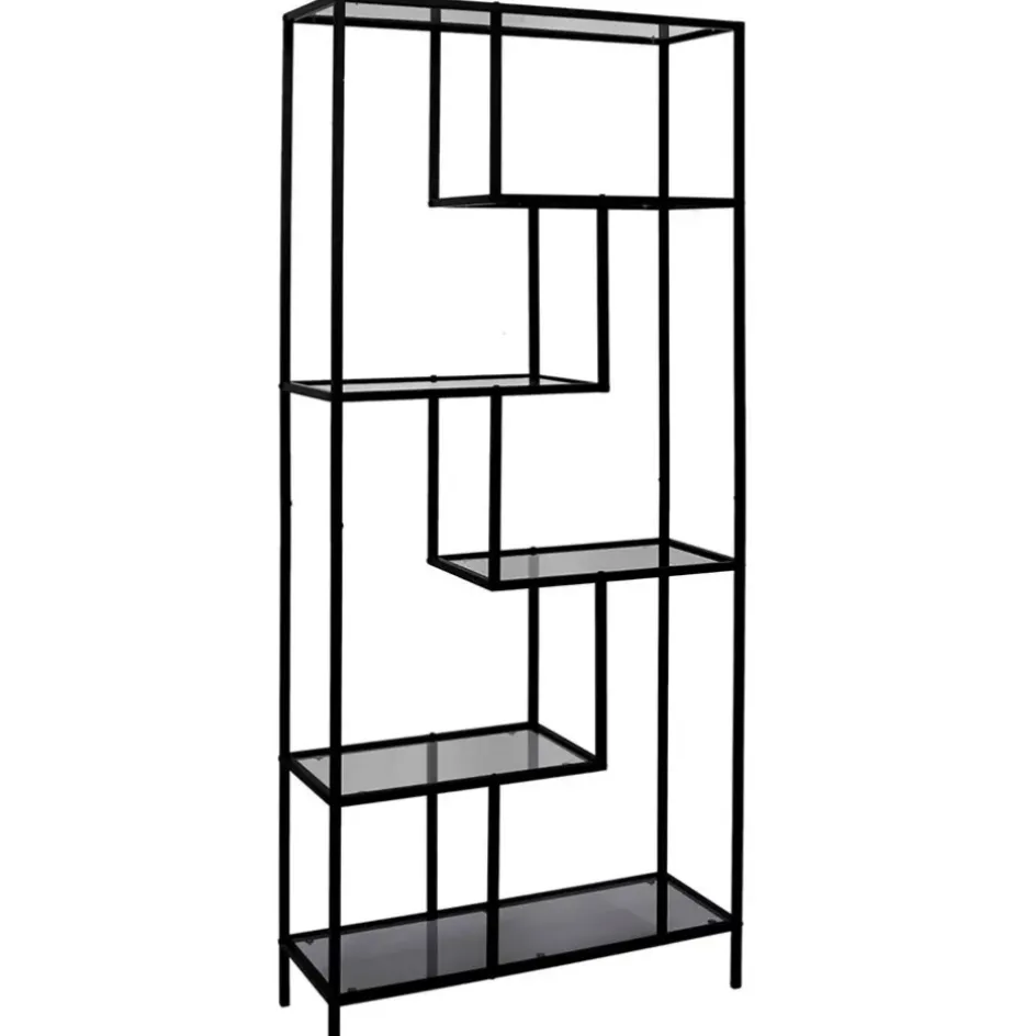 Fabrique de Styles Bibliothèques Et Étagères>Étagère en métal verre fumé h180cm - Edgard Noir